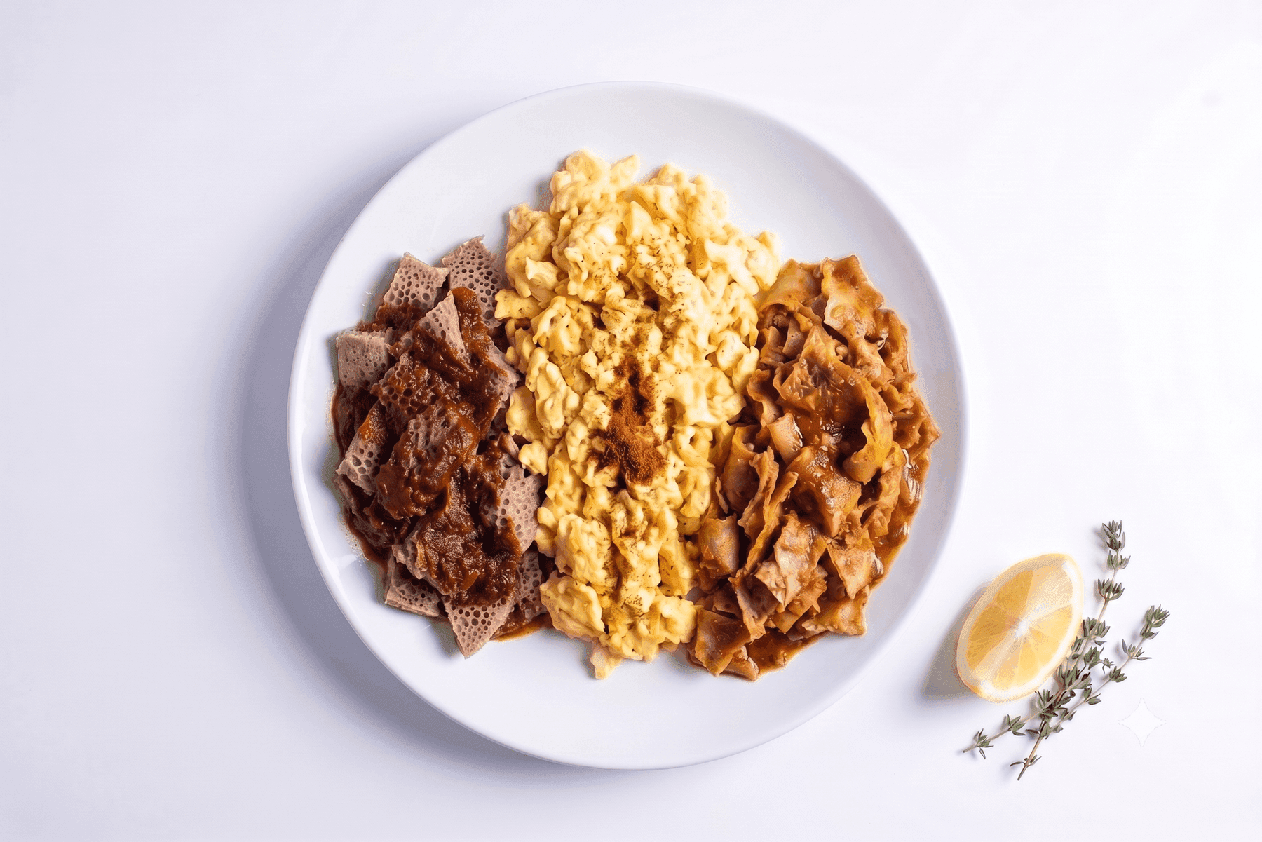 Combo Delight — Eritrean breakfast with eggs, firfir, and chechebsa at Eri Star